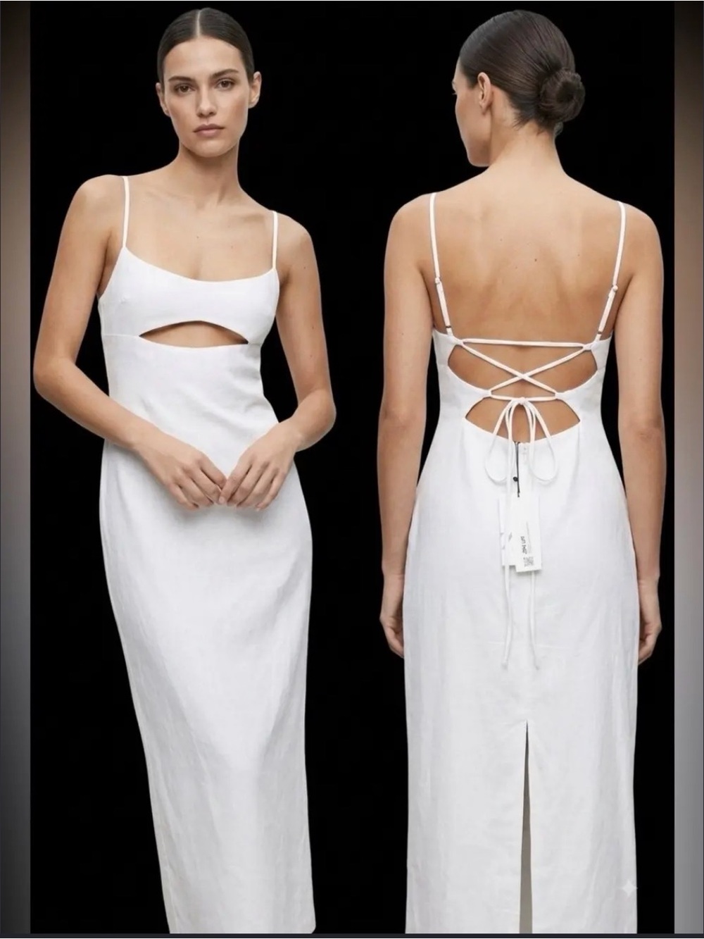 Zara White Maxi Dress with Front Cutout